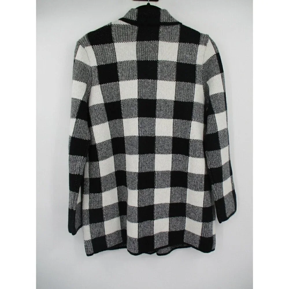 Talbots Womens Blazer P Petites Black White Plaid Business Casual Cotton Preppy
